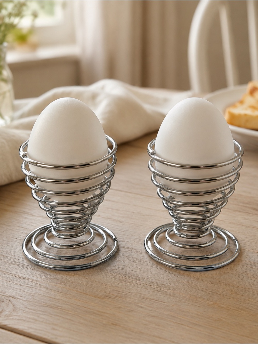 Vintage Chrome Spiral Wire Egg Cups Set of 2 Mid Century Modern Kitchenware